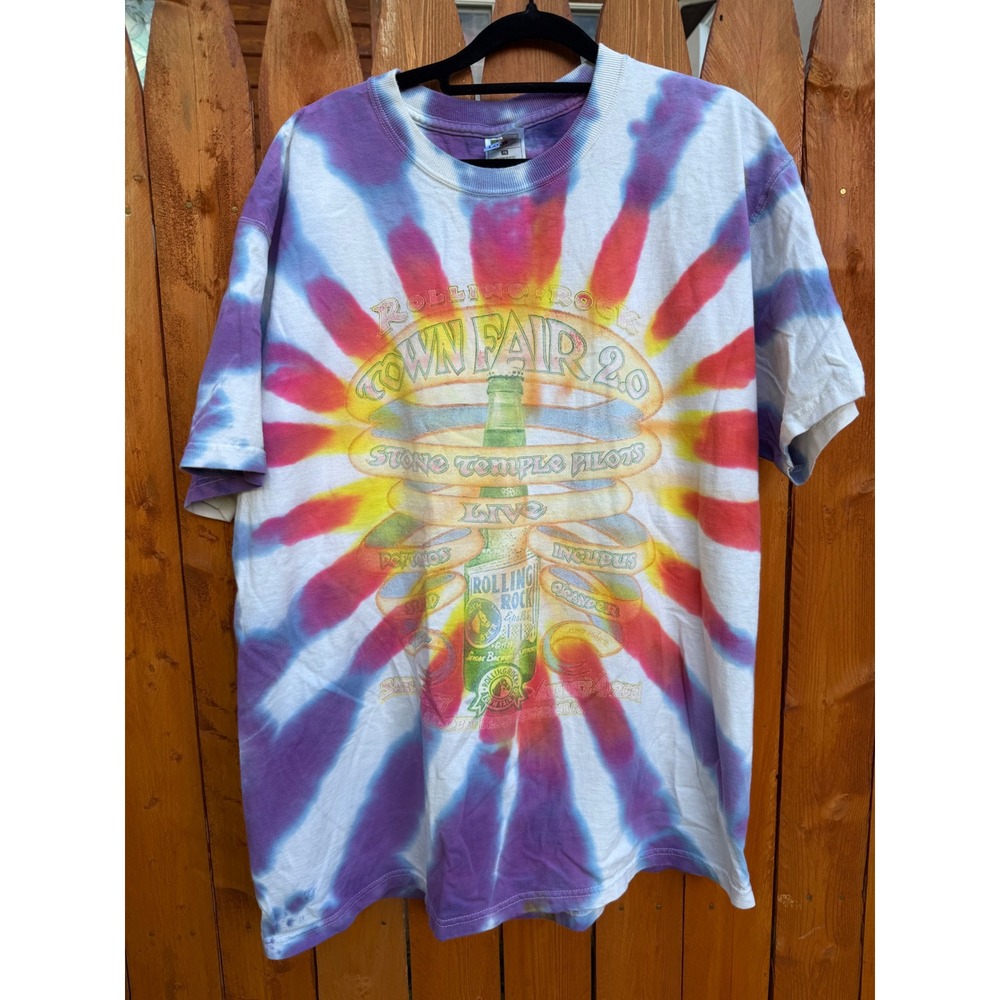 Vintage 2001 Rolling Rock Town Fair 2.0 Tie Dye Shirt Stone Temple Pilots XL